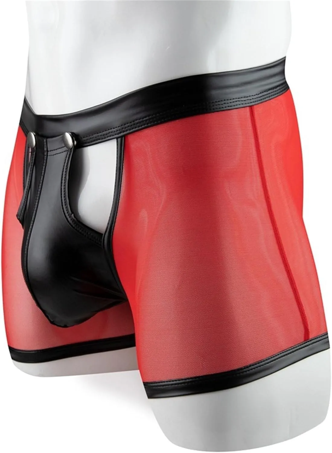 Maiyifu-GJ Men's See Through Sexy Underwear Faux Leather Breathable Mesh Bulge Pouch Briefs Low Rise Short Leg Underpants