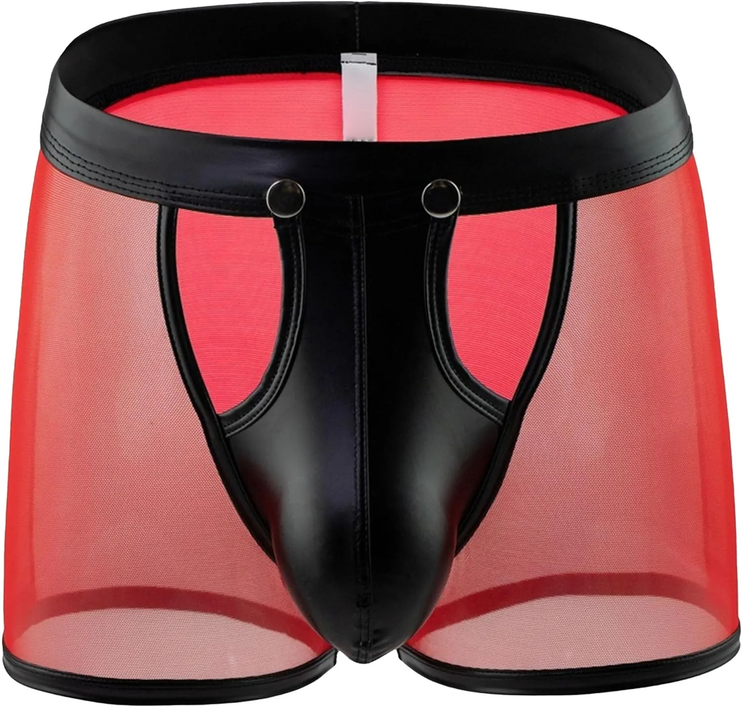 Maiyifu-GJ Men's See Through Sexy Underwear Faux Leather Breathable Mesh Bulge Pouch Briefs Low Rise Short Leg Underpants