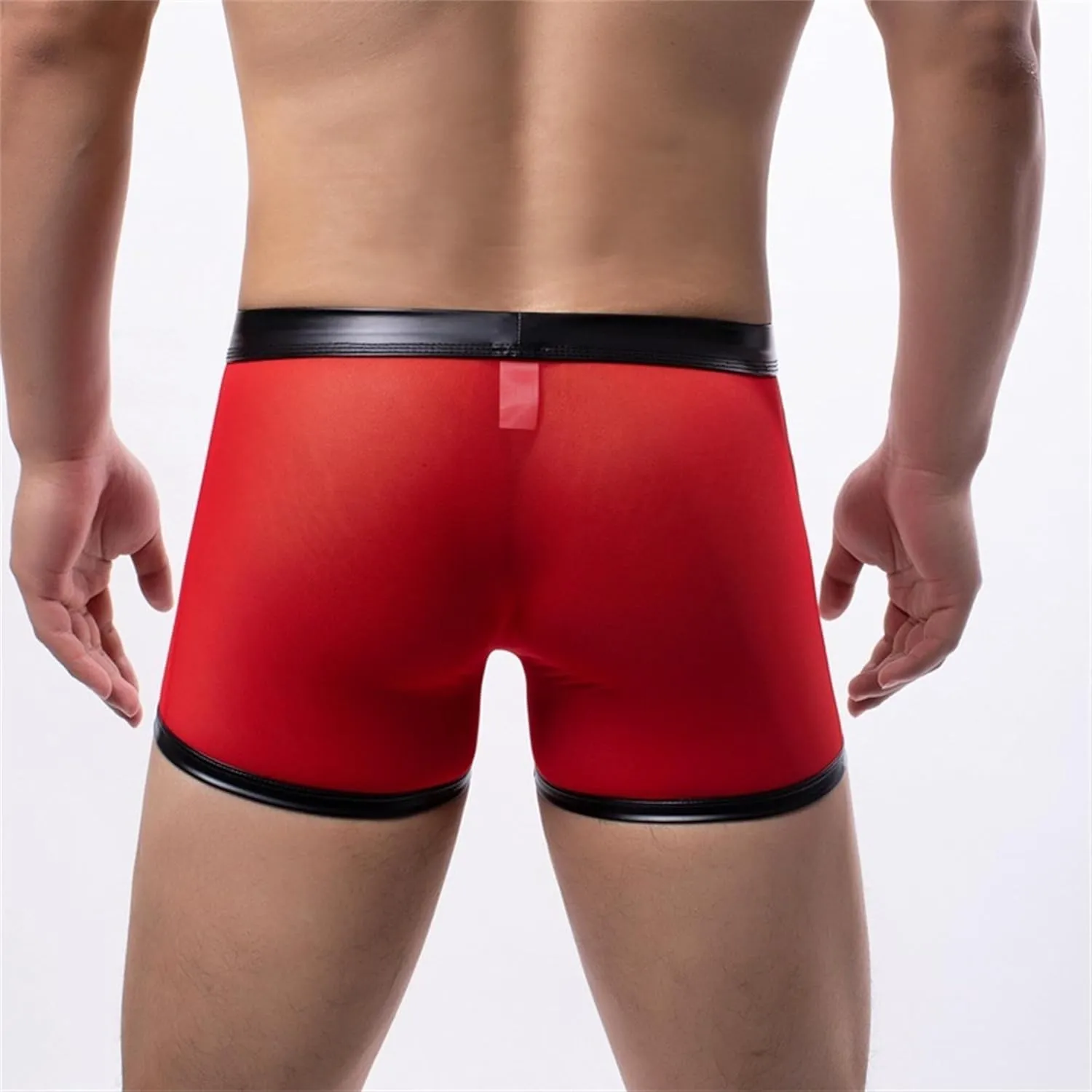 Maiyifu-GJ Men's See Through Sexy Underwear Faux Leather Breathable Mesh Bulge Pouch Briefs Low Rise Short Leg Underpants