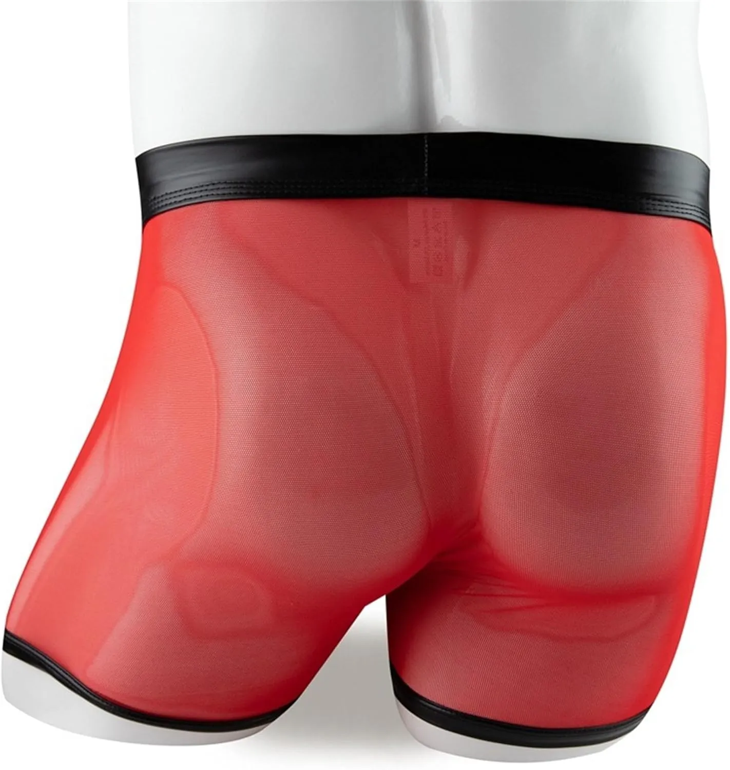 Maiyifu-GJ Men's See Through Sexy Underwear Faux Leather Breathable Mesh Bulge Pouch Briefs Low Rise Short Leg Underpants