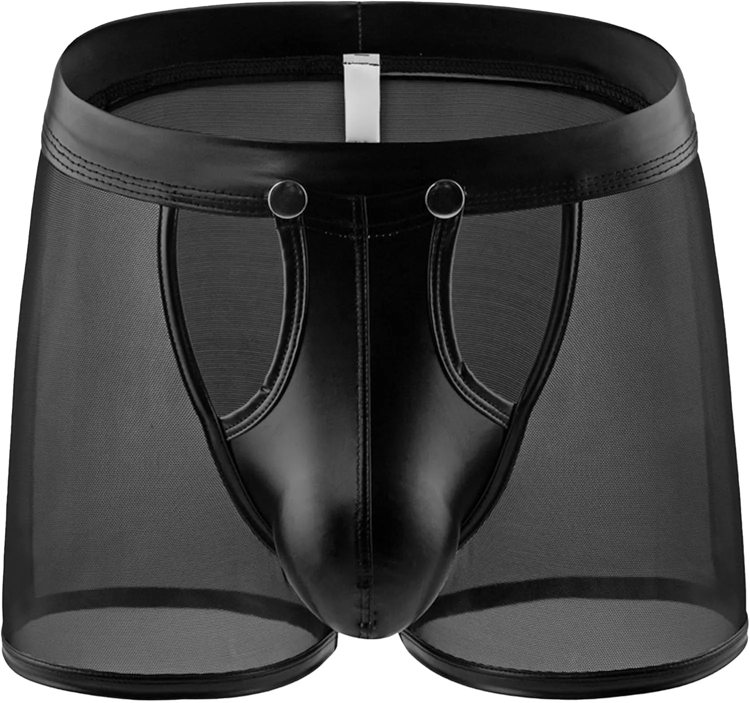 Maiyifu-GJ Men's See Through Sexy Underwear Faux Leather Breathable Mesh Bulge Pouch Briefs Low Rise Short Leg Underpants