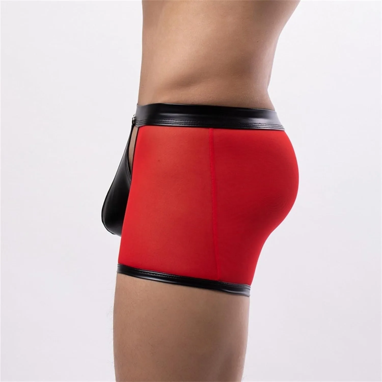 Maiyifu-GJ Men's See Through Sexy Underwear Faux Leather Breathable Mesh Bulge Pouch Briefs Low Rise Short Leg Underpants
