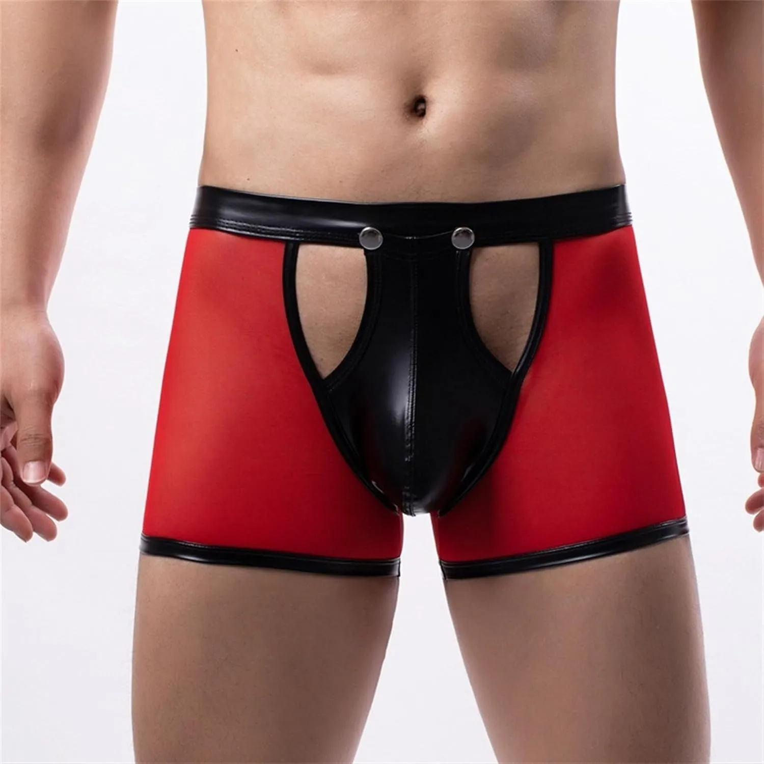 Maiyifu-GJ Men's See Through Sexy Underwear Faux Leather Breathable Mesh Bulge Pouch Briefs Low Rise Short Leg Underpants