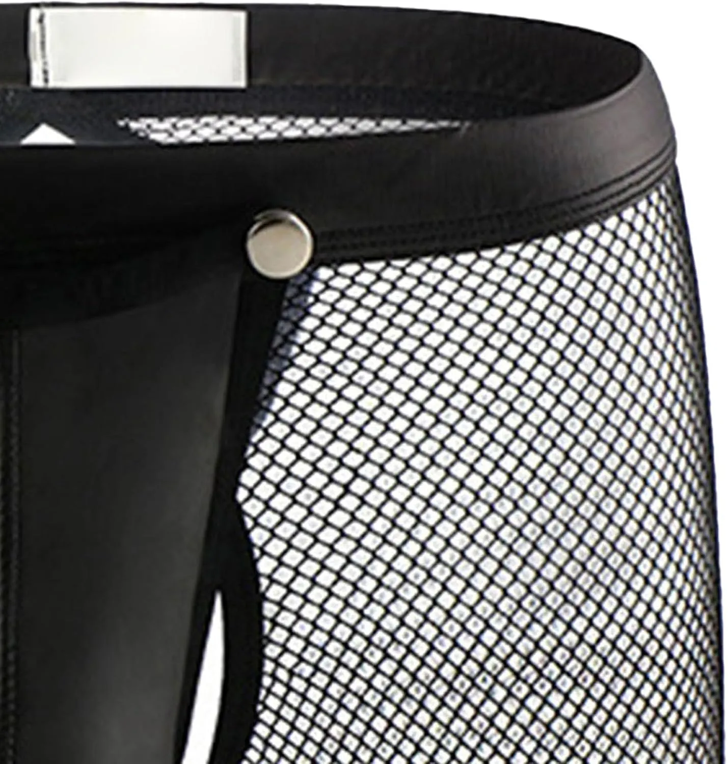 Maiyifu-GJ Men's See Through Underwear Faux Leather Sexy Shorts Breathable Mesh Low Rise Briefs Short Pants Fishnet Panties