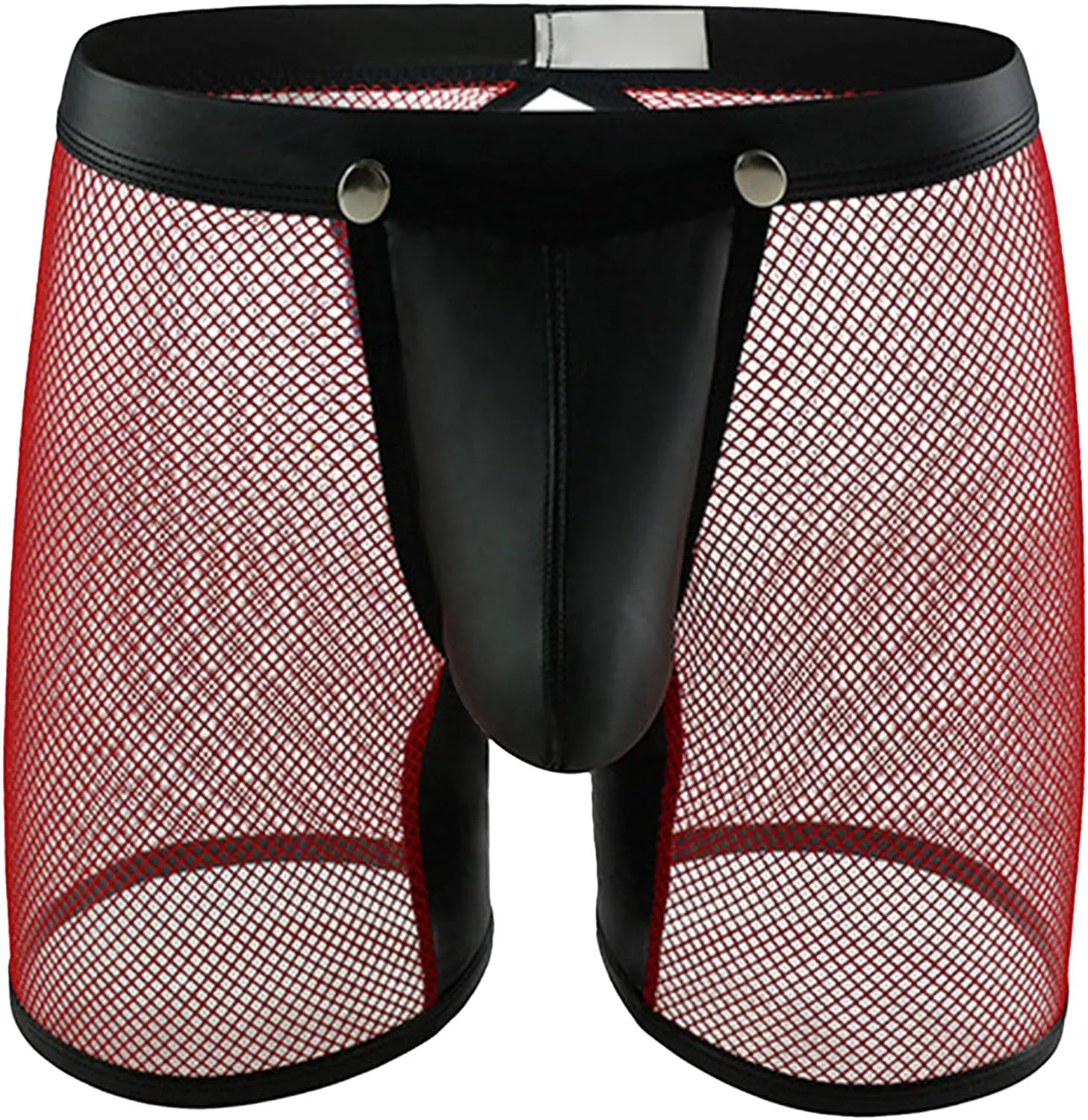 Maiyifu-GJ Men's See Through Underwear Faux Leather Sexy Shorts Breathable Mesh Low Rise Briefs Short Pants Fishnet Panties