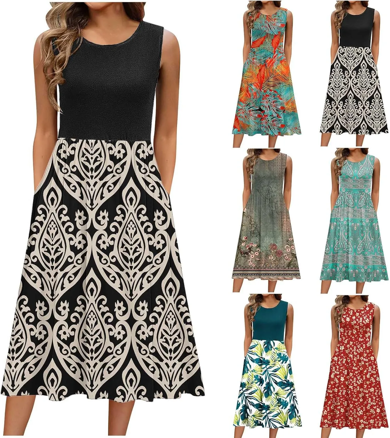 Maxi Dress for Women Sleeveless Spring Summer Dresses A Line Floral Dress Beach Vacation Sundress Cruise Outfits