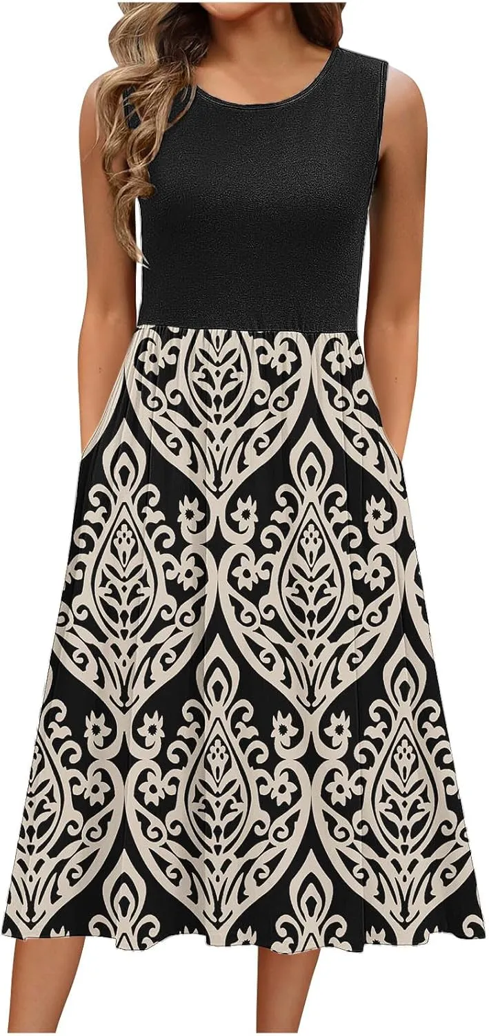 Maxi Dress for Women Sleeveless Spring Summer Dresses A Line Floral Dress Beach Vacation Sundress Cruise Outfits
