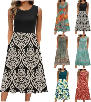 Maxi Dress for Women Sleeveless Spring Summer Dresses A Line Floral Dress Beach Vacation Sundress Cruise Outfits