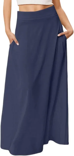 Maxi Skirts for Women 2025 Summer Boho Flowy A-Line Long Skirts Elastic Waist Summer Skirts with Pockets