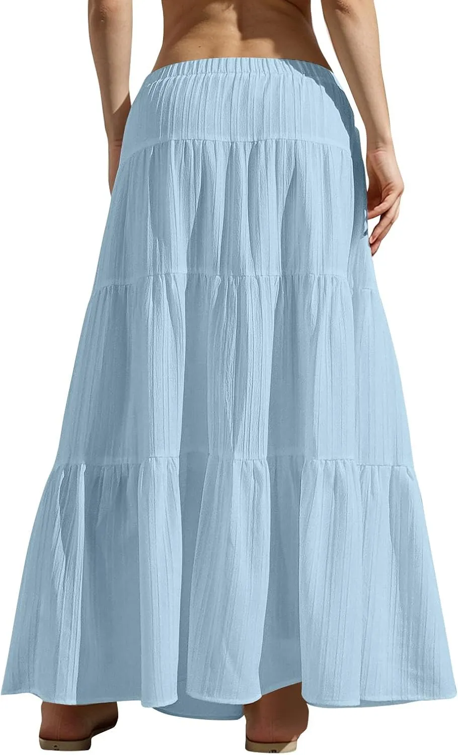 Maxi Skirts for Women with Pockets Cotton Linen Casual Boho Ruffled Tiered Long Skirt Flowy Summer Beach Skorts