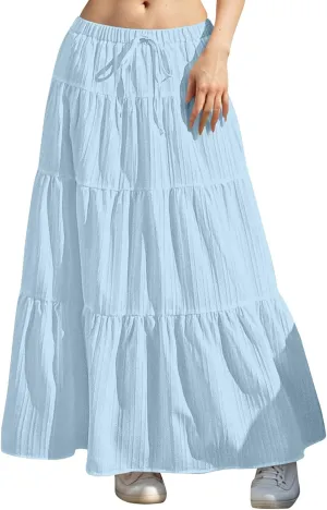Maxi Skirts for Women with Pockets Cotton Linen Casual Boho Ruffled Tiered Long Skirt Flowy Summer Beach Skorts