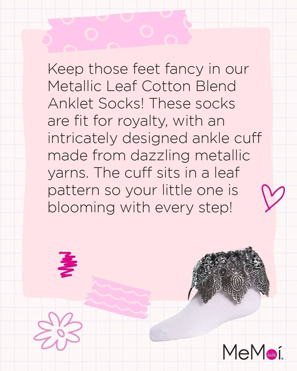MeMoi Metallic Leaf Girls Cotton Blend Anklet Socks