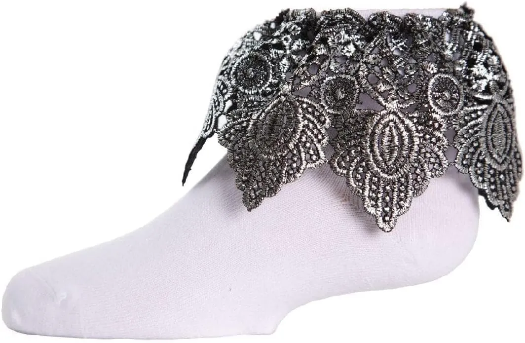 MeMoi Metallic Leaf Girls Cotton Blend Anklet Socks