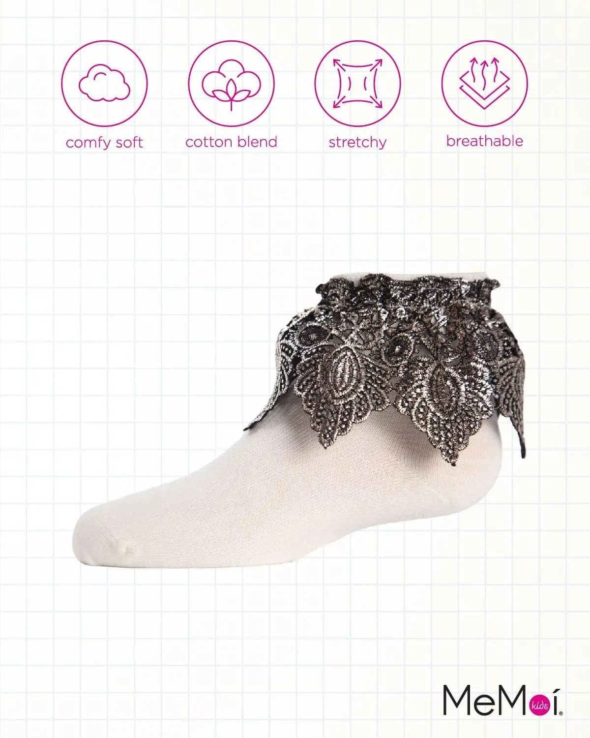MeMoi Metallic Leaf Girls Cotton Blend Anklet Socks