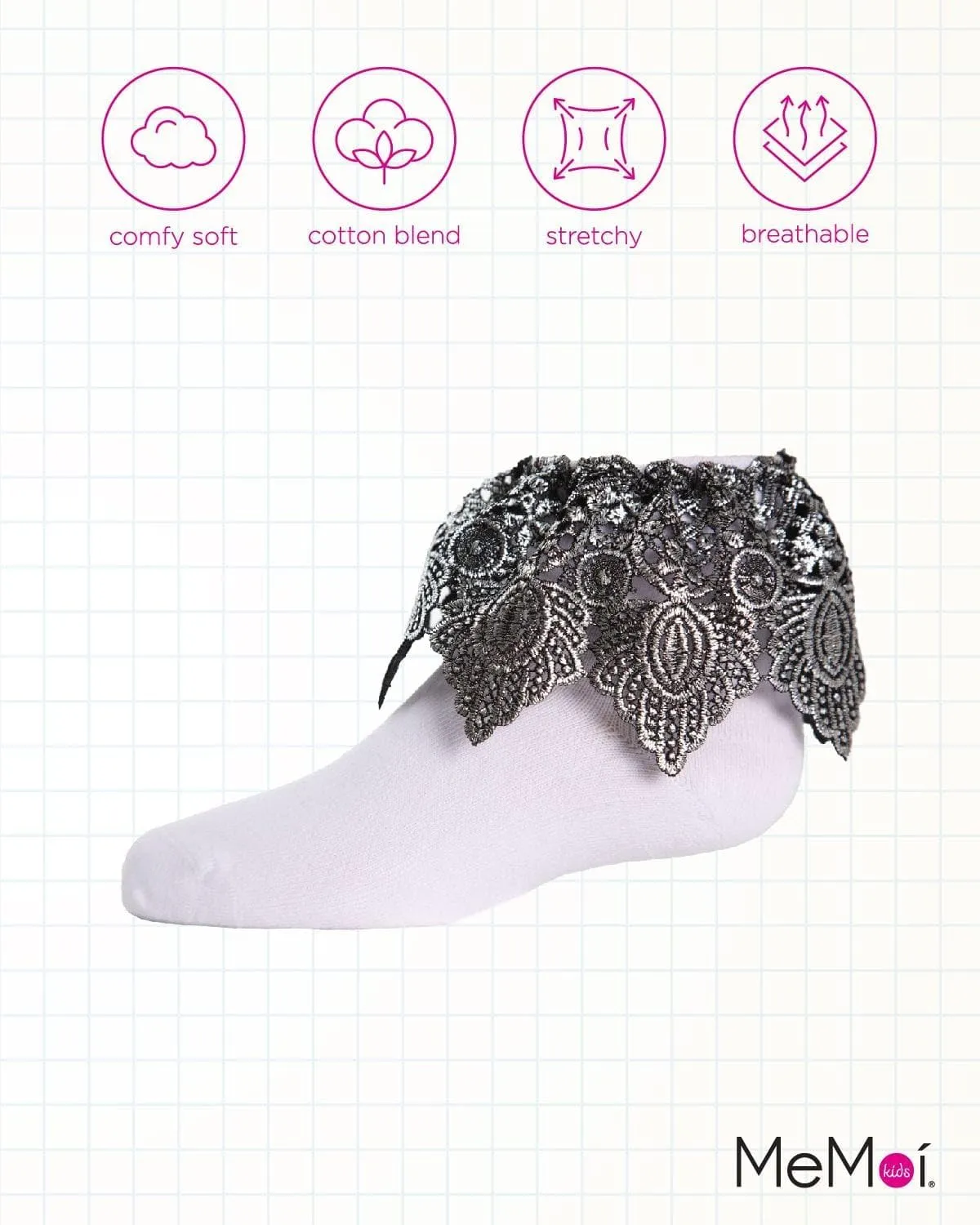 MeMoi Metallic Leaf Girls Cotton Blend Anklet Socks