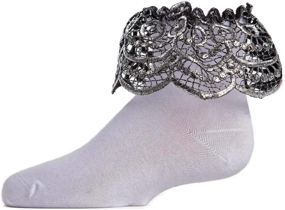 MeMoi Metallic Scalloped Cotton Blend Anklet Socks