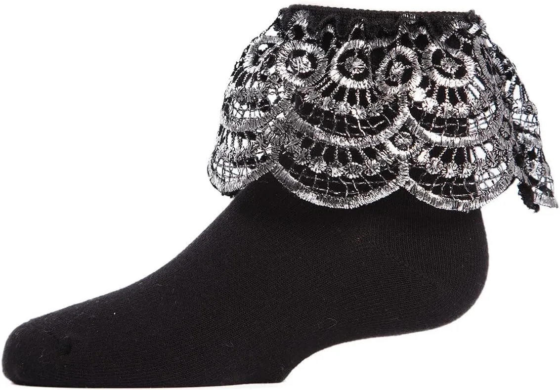MeMoi Metallic Scalloped Cotton Blend Anklet Socks