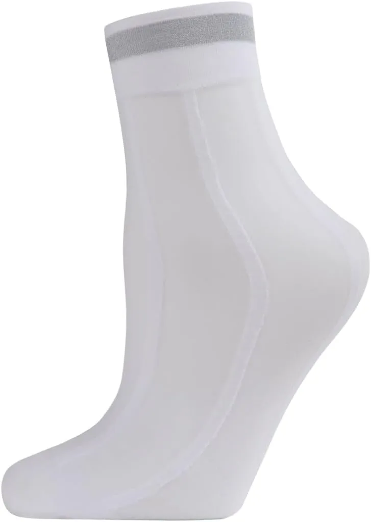 MeMoi Women's Sheer Metallic Shimmer Stripe Accent Anklet Sock