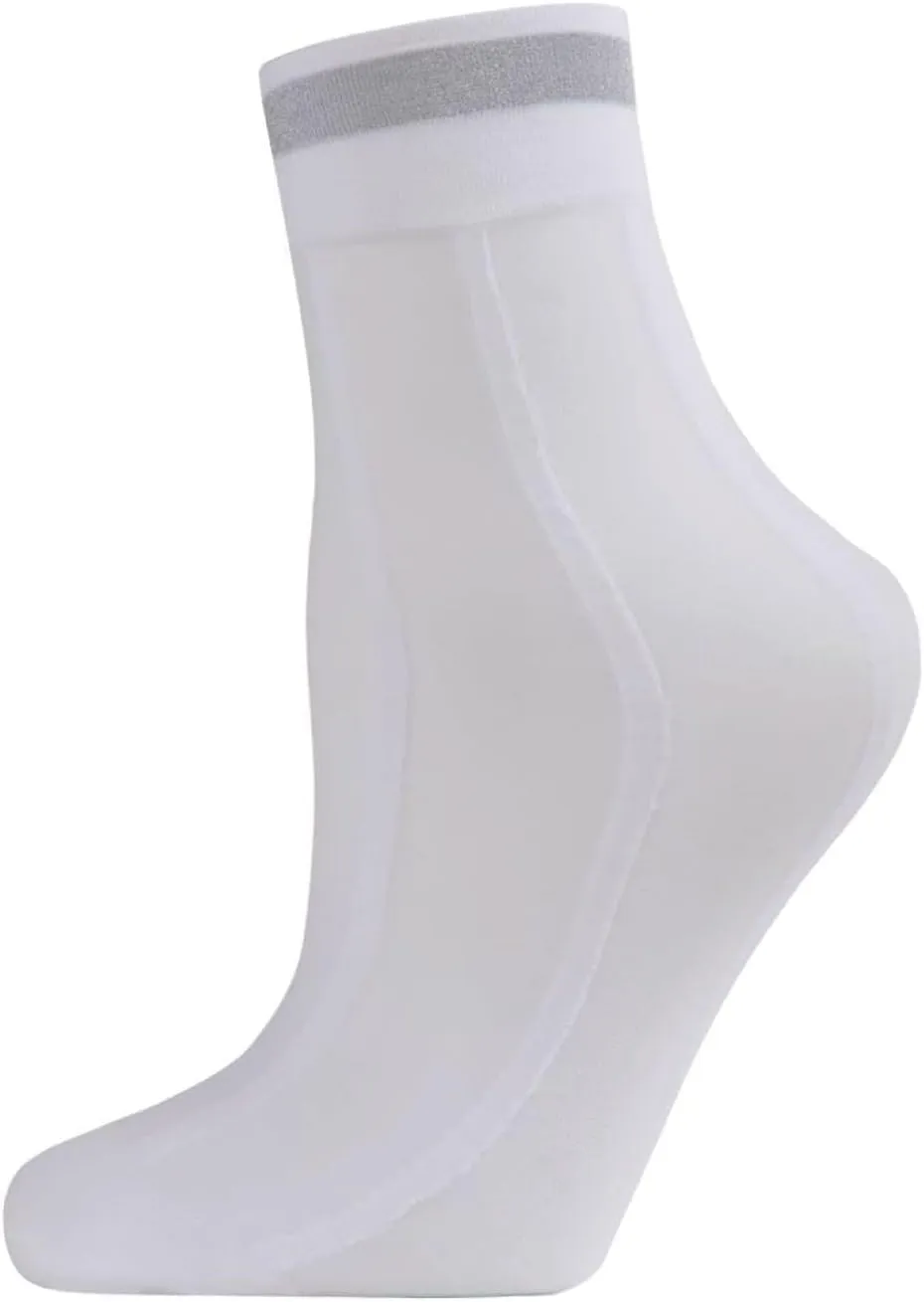 MeMoi Women's Sheer Metallic Shimmer Stripe Accent Anklet Sock