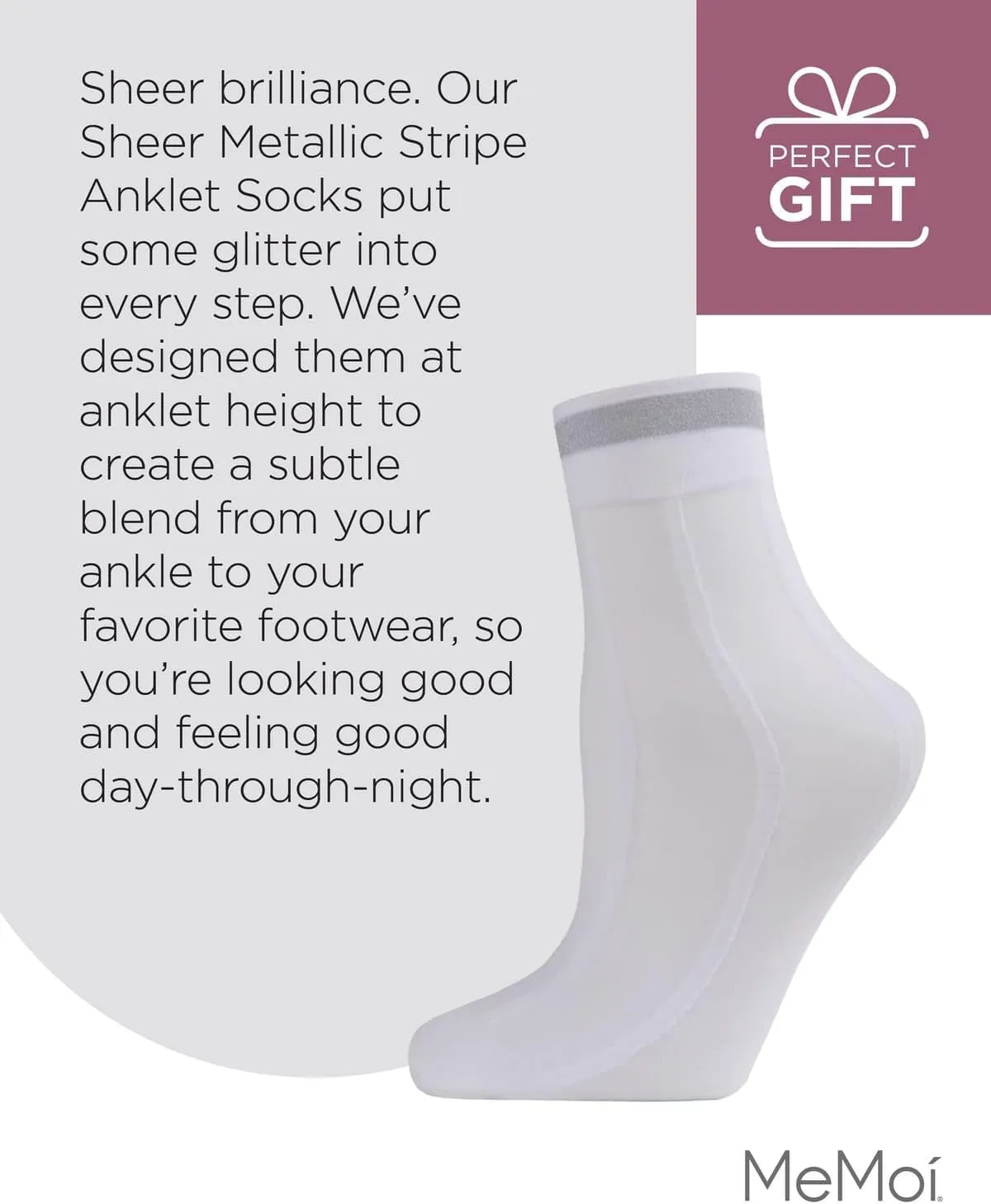 MeMoi Women's Sheer Metallic Shimmer Stripe Accent Anklet Sock