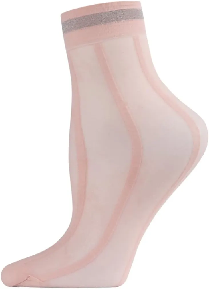 MeMoi Women's Sheer Metallic Shimmer Stripe Accent Anklet Sock