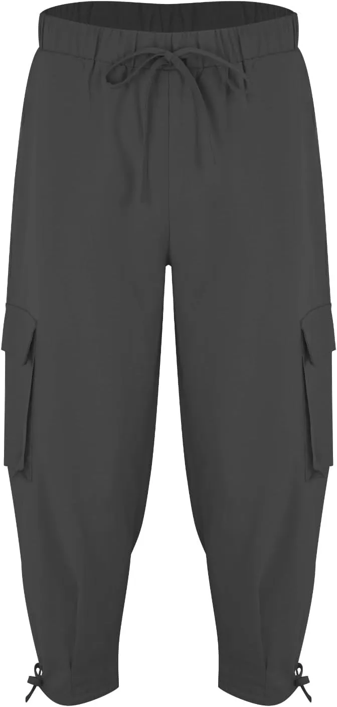 Men Linen Cotton Capri Pants Loose Fit Open Bottom Lounge Long Shorts Multi Pockets Lightweight Summer Hippie Yoga Pant