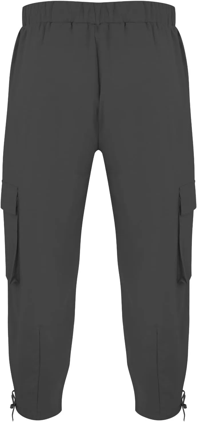 Men Linen Cotton Capri Pants Loose Fit Open Bottom Lounge Long Shorts Multi Pockets Lightweight Summer Hippie Yoga Pant
