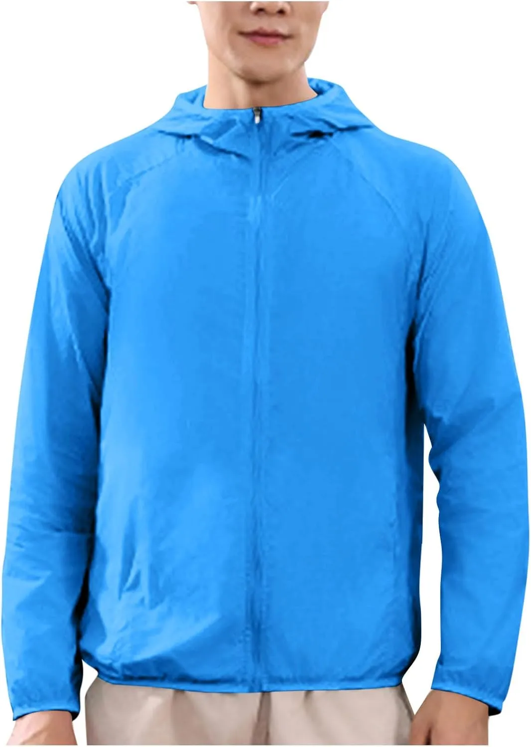 Men UPF 50  Sun Protection Hoodie Jacket Full Zip Long Sleeve Lightweight Summer Outdoor Hiking Windbreaker w/Pockets