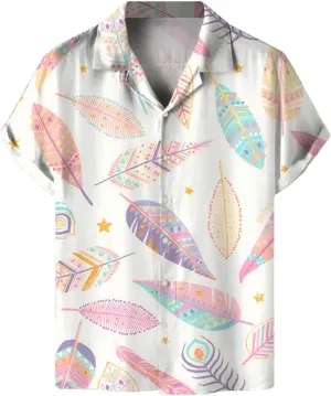 Mens 2024 Summer Hawaiian Shirt Digital Print Plus Size Combat Casual Lapel Shirts Button Down Lightweight Holiday Beach Tops