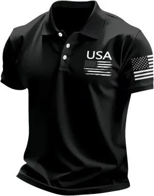 Mens American Flag Golf Shirts 4th of July Patriotic Polo Shirt Graphic Short Sleeve Performance Tennis T Shirts