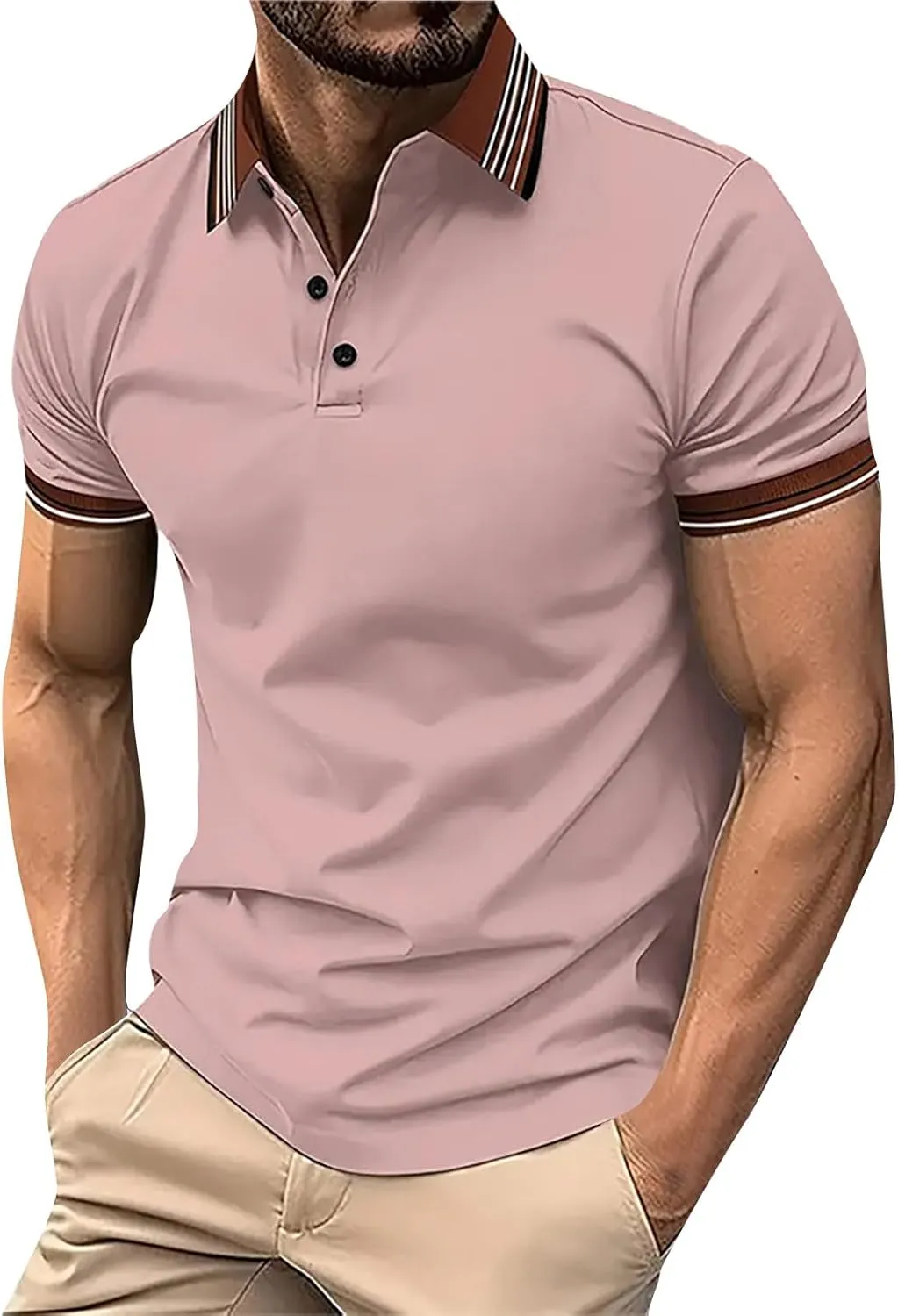 Mens Athletic Short Sleeve Polo Shirts 2025 Casual Golf Shirts Buttons Collared Solid T Shirts with Pocket