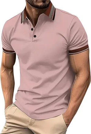 Mens Athletic Short Sleeve Polo Shirts 2025 Casual Golf Shirts Buttons Collared Solid T Shirts with Pocket