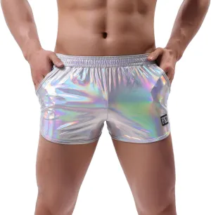 Men'S Boxer Briefs Sexy Leather Mid Elastic Waisted Underwear Fashion Stretch Brief Trunks