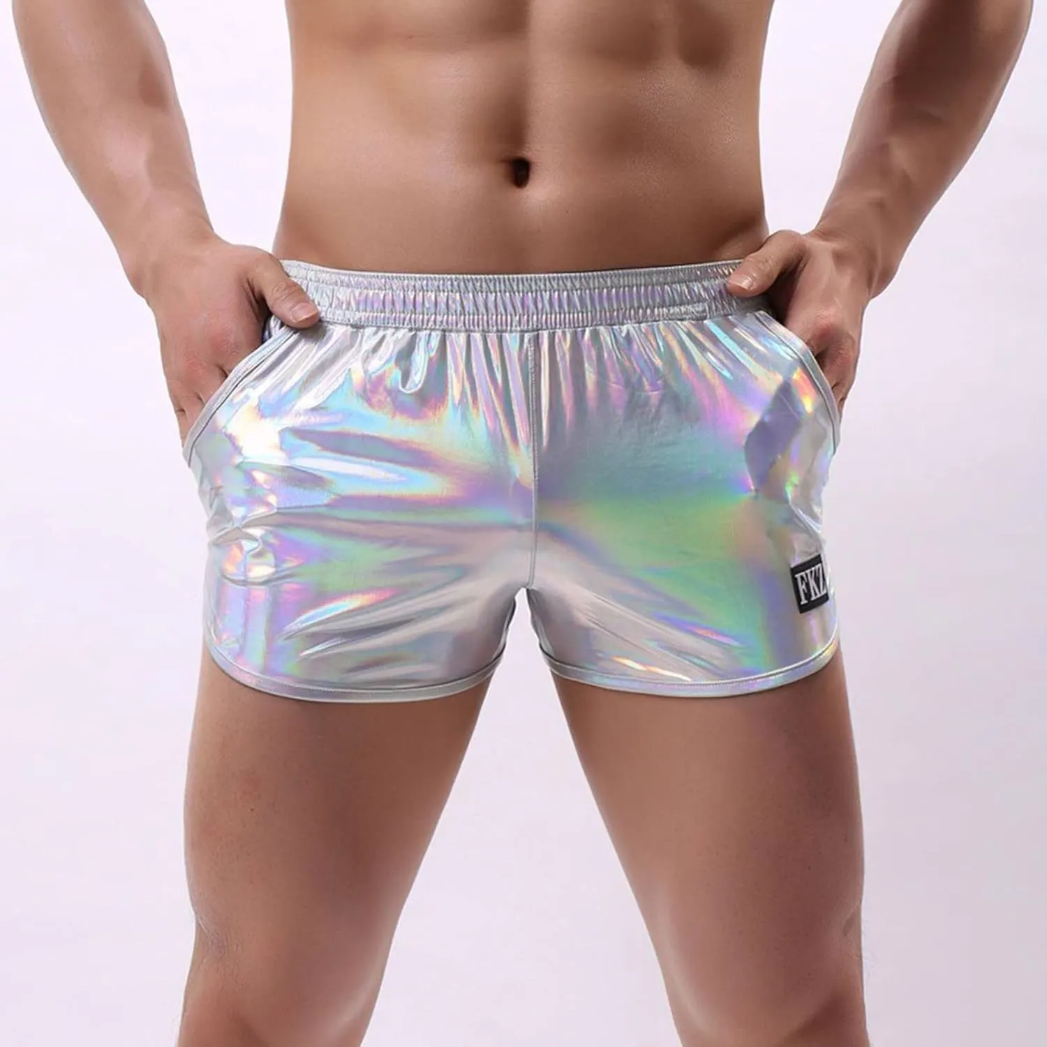 Men'S Boxer Briefs Sexy Leather Mid Elastic Waisted Underwear Fashion Stretch Brief Trunks