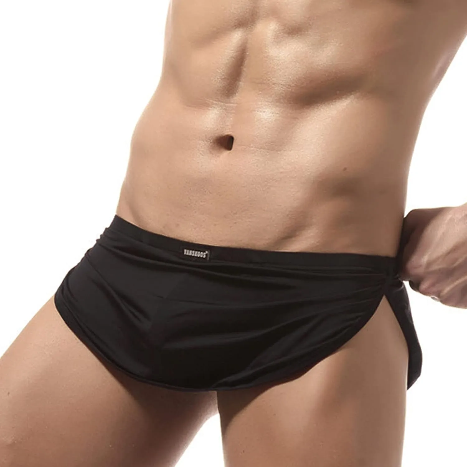 Mens Boxer Briefs with Large Split Sides Sexy Pouch Thong G-String Inner Lining