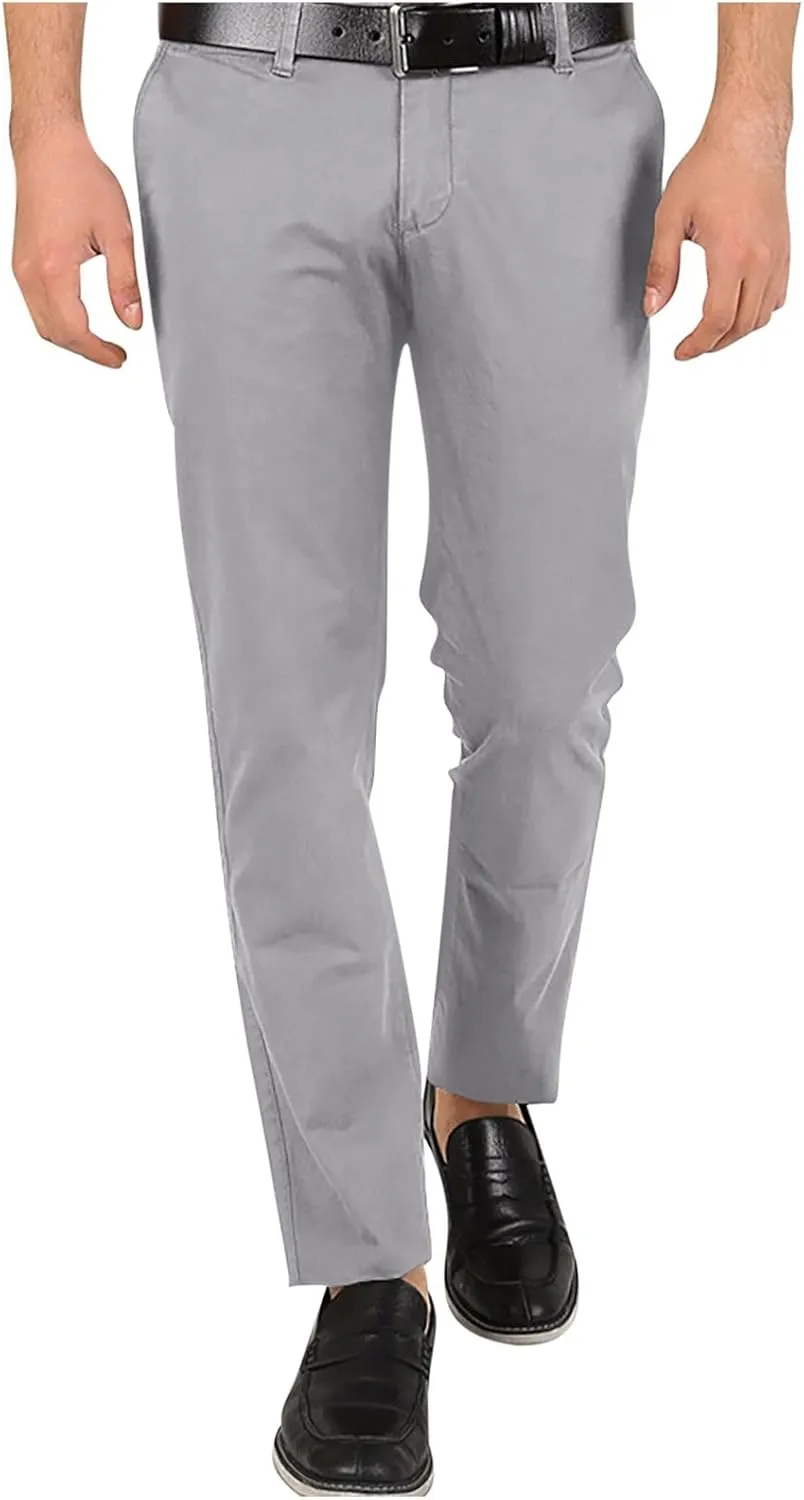 Men's Business Straight Leg Pants Casual Trendy Solid Color Dress Pants Office Work Lightweight Slim Fit Trousers