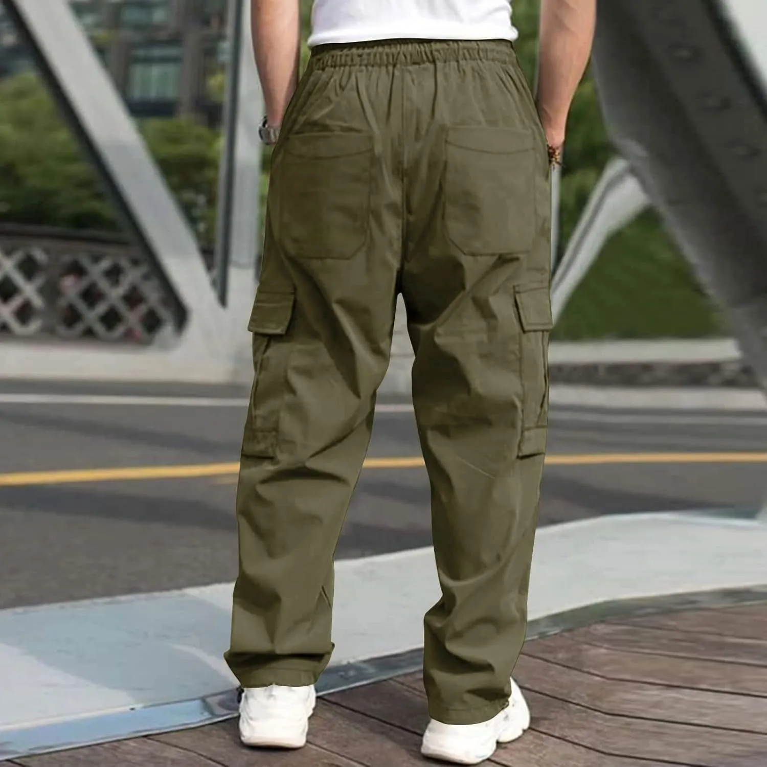Men's Cargo Pants Multi Pockets, Straight Work Pants, Outdoor Fitness Bodybuilding Trousers Baggy Hiking Pants