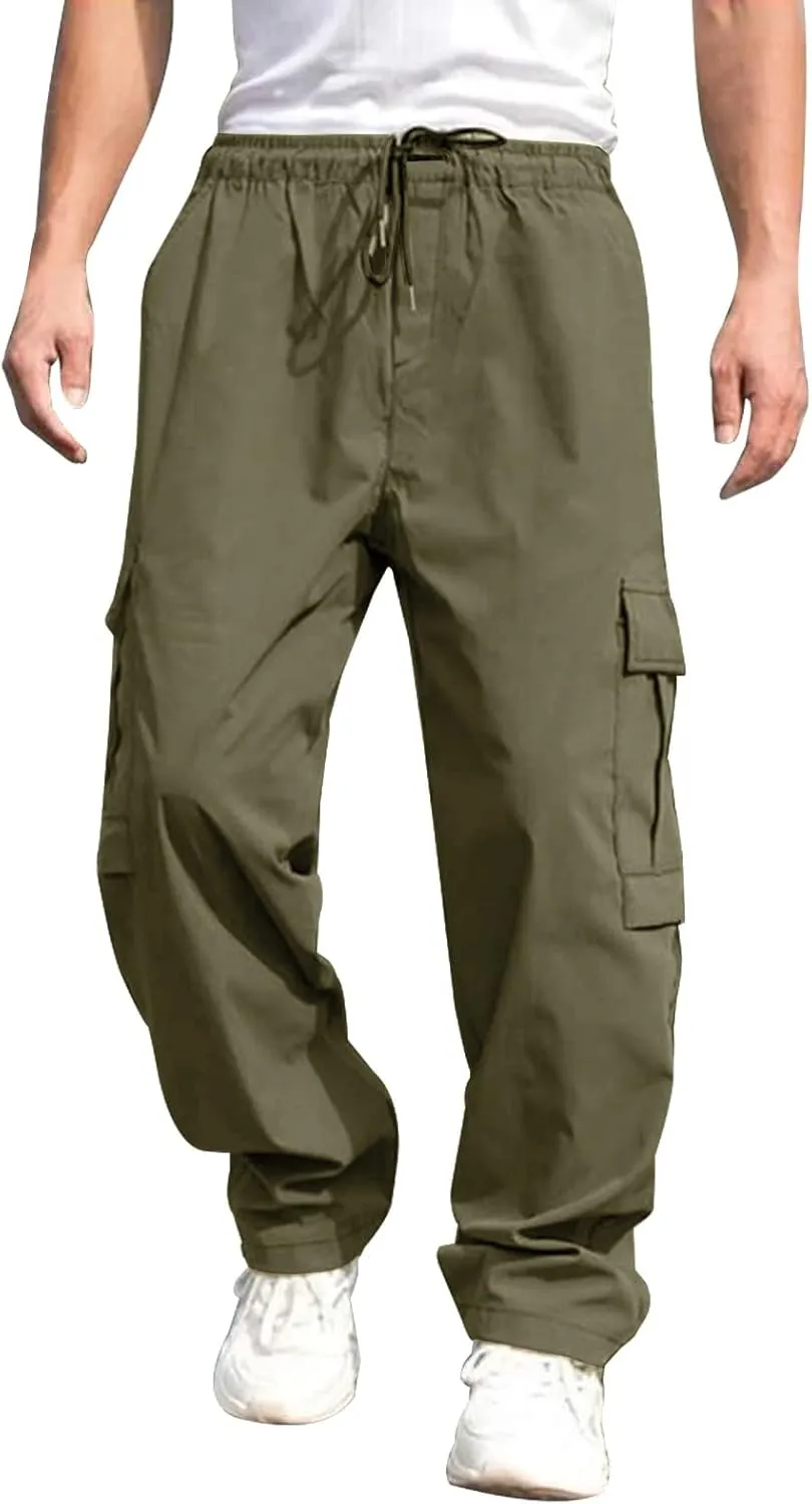 Men's Cargo Pants Multi Pockets, Straight Work Pants, Outdoor Fitness Bodybuilding Trousers Baggy Hiking Pants