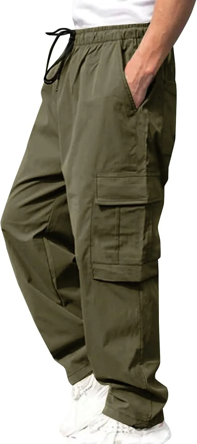 Men's Cargo Pants Multi Pockets, Straight Work Pants, Outdoor Fitness Bodybuilding Trousers Baggy Hiking Pants