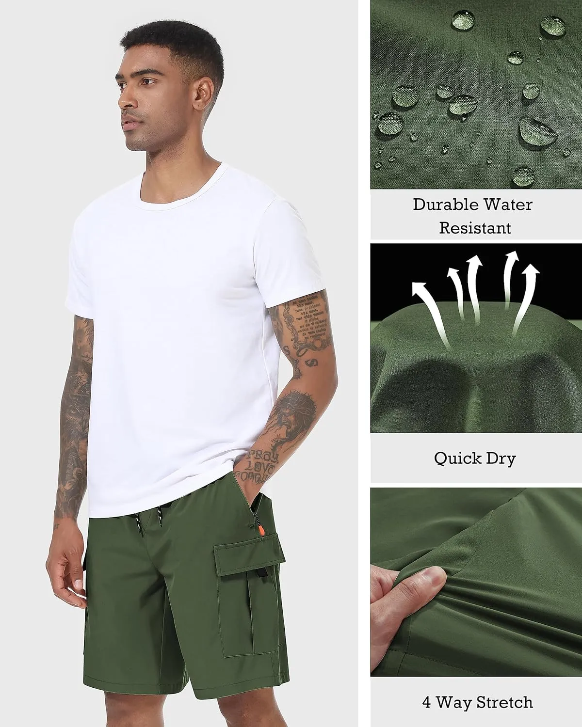 Men's Cargo Shorts Quick Dry Lightweight Stretch Hiking Shorts for Men with 5 Pockets No Lining