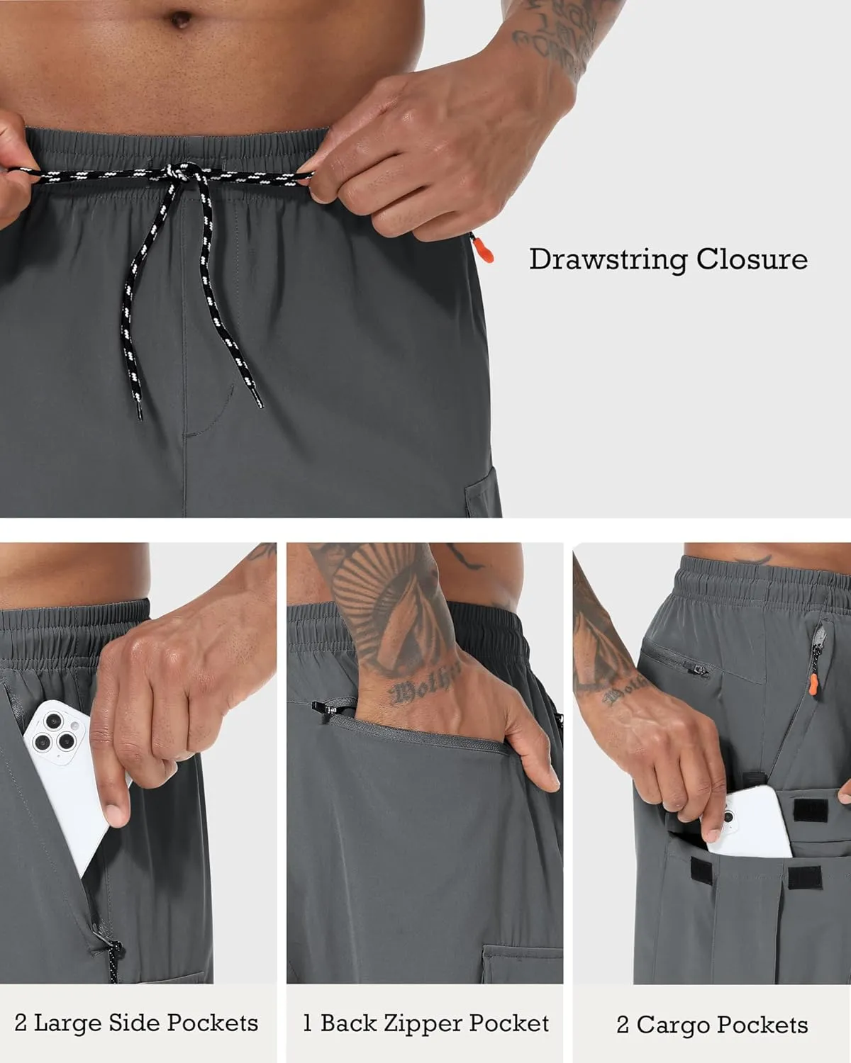 Men's Cargo Shorts Quick Dry Lightweight Stretch Hiking Shorts for Men with 5 Pockets No Lining