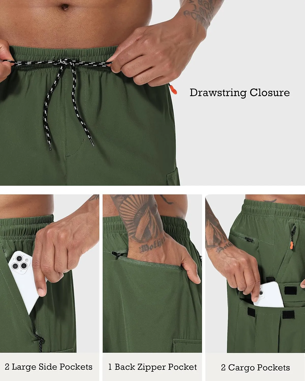 Men's Cargo Shorts Quick Dry Lightweight Stretch Hiking Shorts for Men with 5 Pockets No Lining