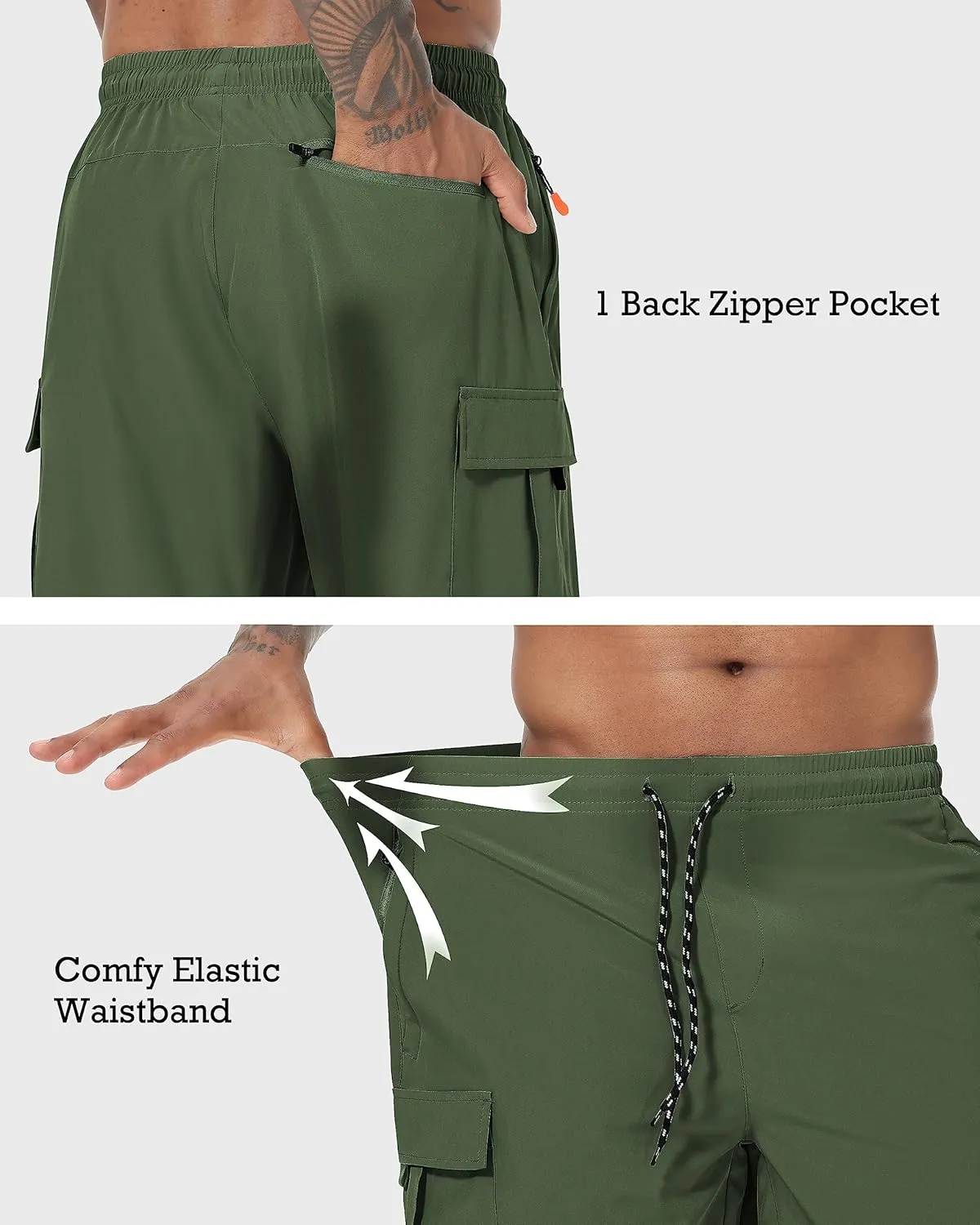 Men's Cargo Shorts Quick Dry Lightweight Stretch Hiking Shorts for Men with 5 Pockets No Lining