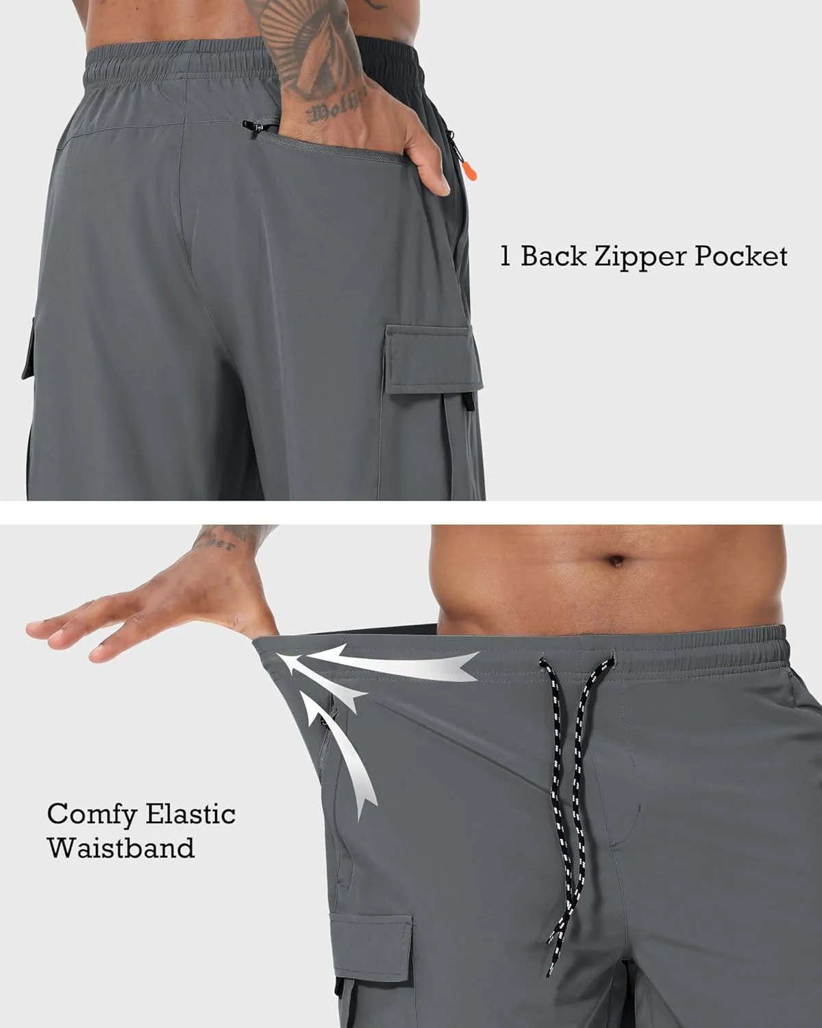 Men's Cargo Shorts Quick Dry Lightweight Stretch Hiking Shorts for Men with 5 Pockets No Lining