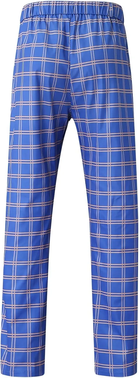 Men's Casual Stretch Business Dress Pants Slim Fit Plaid Stylish Golf Chino Pants Skinny Flat-Front Tapered Work Pant