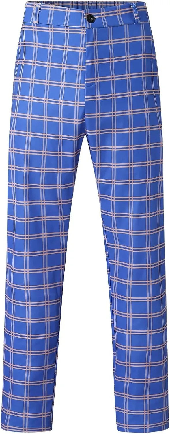 Men's Casual Stretch Business Dress Pants Slim Fit Plaid Stylish Golf Chino Pants Skinny Flat-Front Tapered Work Pant