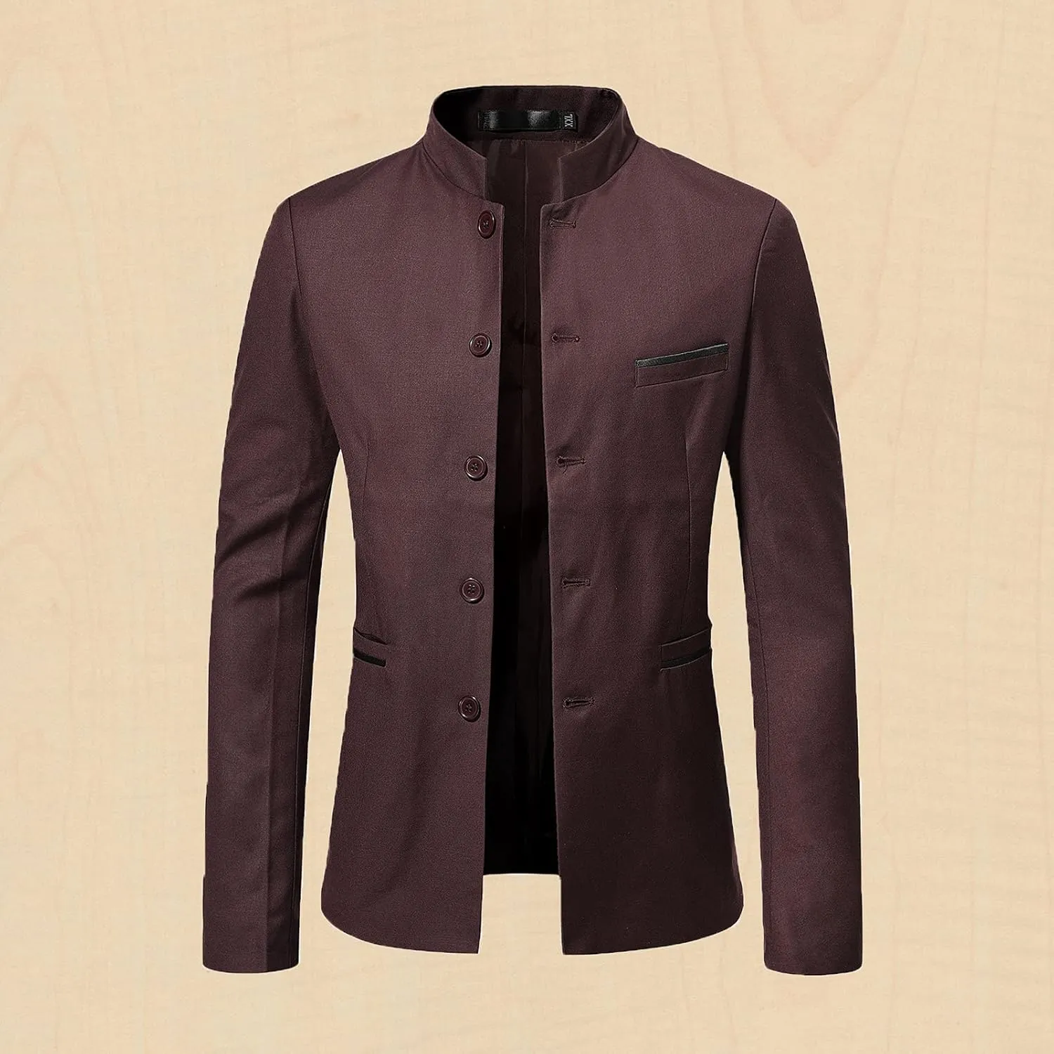 Men's Chinese Tunic Suits Mandarin Collar Formal Suit Jacket Solid Slim Fit Front Button Blazer Traditional Uniform