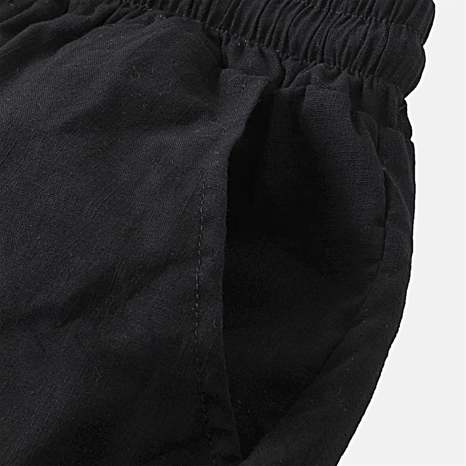 Mens Cotton Linen Bermuda Shorts Casual Slim Fit Elastic Waist Board Shorts with Pockets Lightweight Athletic Workout Shorts