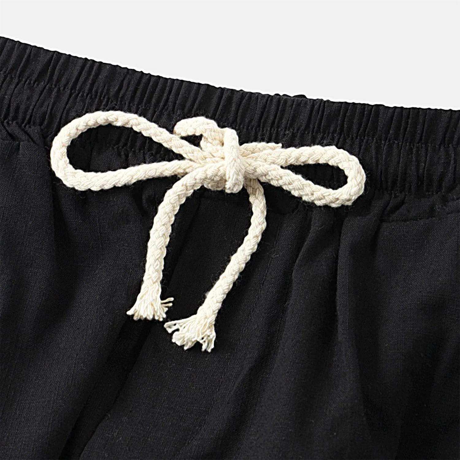 Mens Cotton Linen Bermuda Shorts Casual Slim Fit Elastic Waist Board Shorts with Pockets Lightweight Athletic Workout Shorts