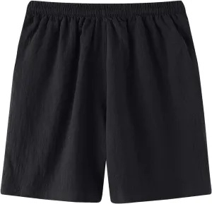 Mens Cotton Linen Bermuda Shorts Casual Slim Fit Elastic Waist Board Shorts with Pockets Lightweight Athletic Workout Shorts